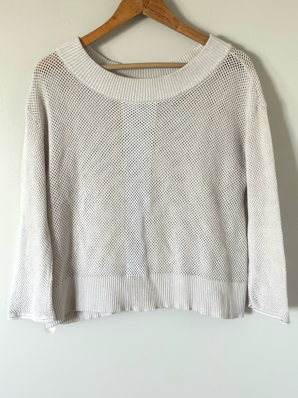 Lightweight Open-Knit Crewneck Sweater in Cream